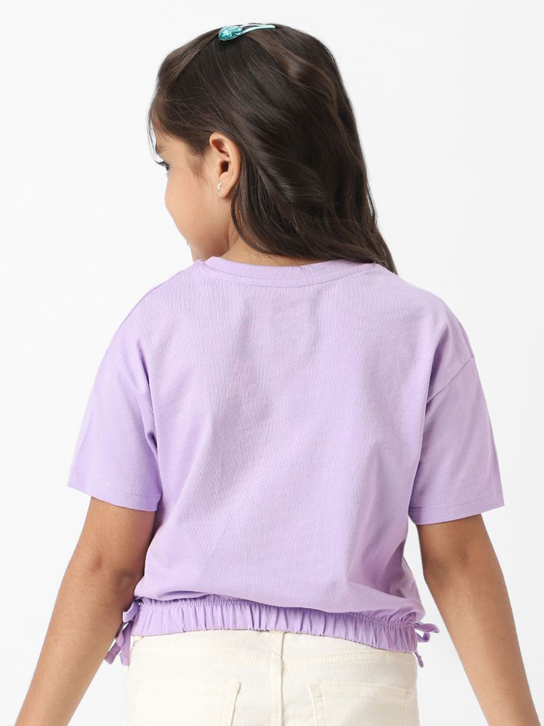 NautiNati Frozen Girls Cotton Elsa Crop T-shirt with Elasticated Hemline & Side Tie Ups