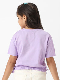 NautiNati Frozen Girls Cotton Elsa Crop T-shirt with Elasticated Hemline & Side Tie Ups