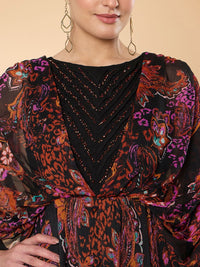 Antheaa Ethnic Motifs  Print Flared Sleeves  Fit And Flare Dress