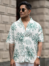 Powerlook Men Cuban Collar Floral Printed Oversized Casual Shirt