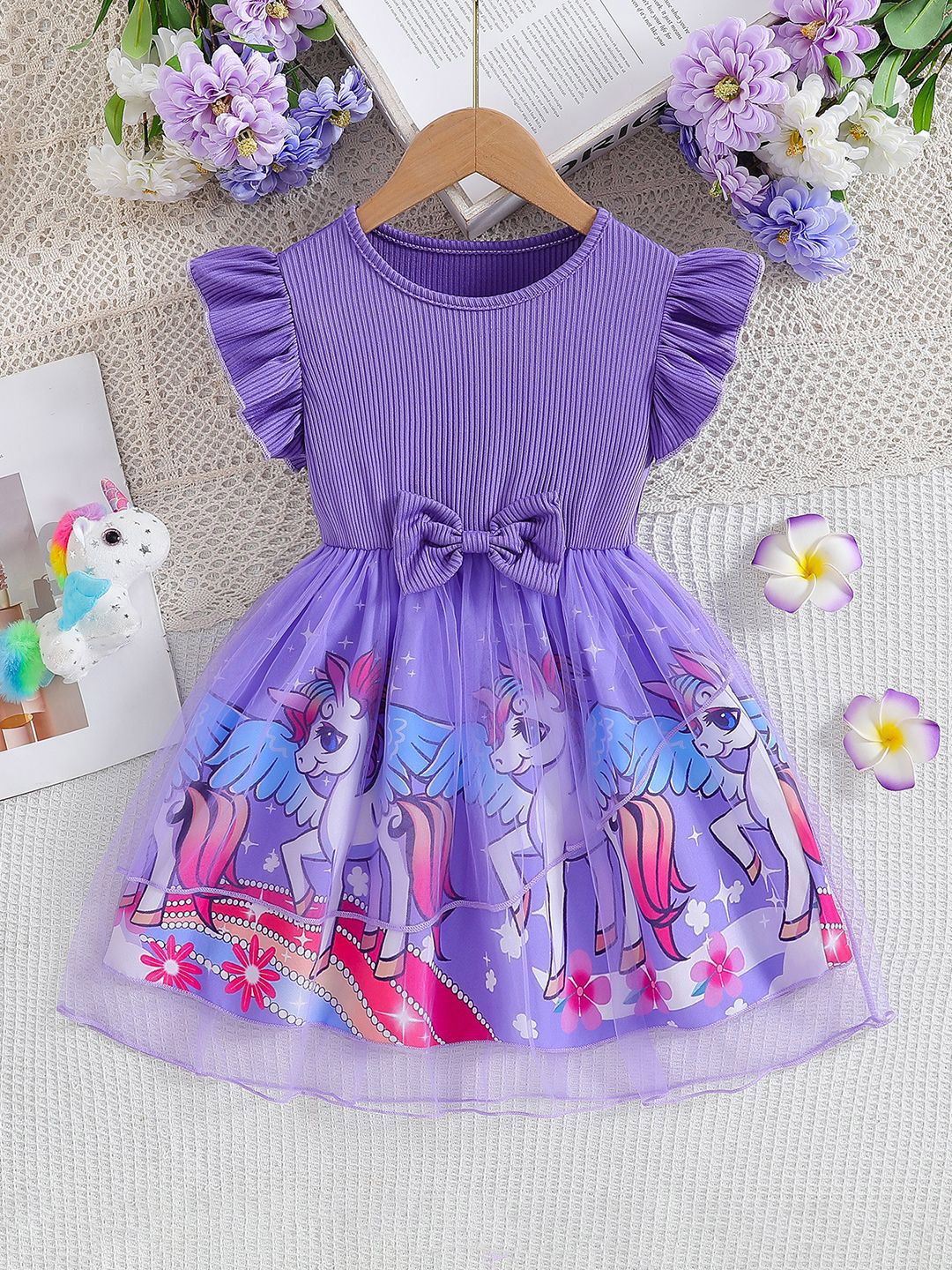 YK Girls Striped Fit and Flare Dress