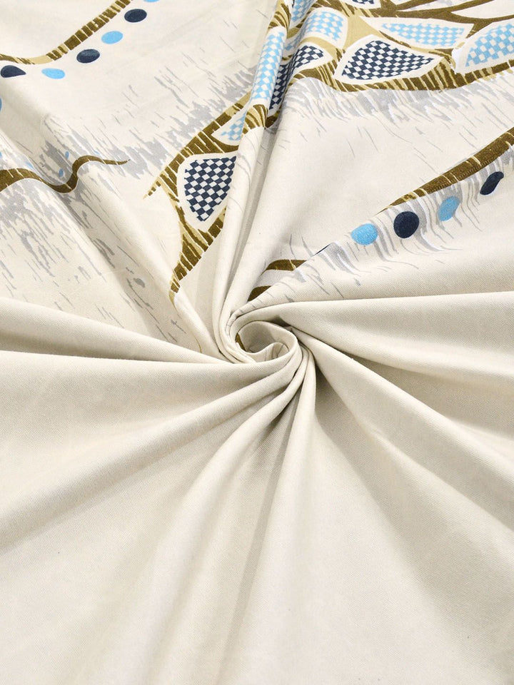 KLOTTHE Cream Color & Grey Printed 300 TC Double Bedsheet & 2 Pillow Covers-2.5 m x 2.25 m