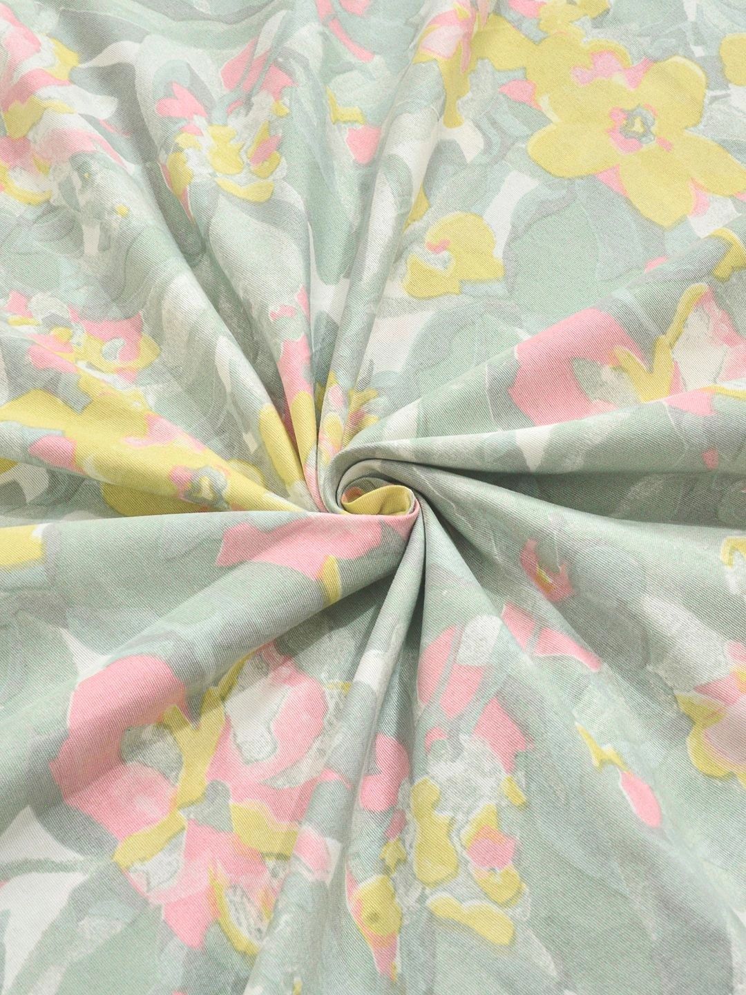 KLOTTHE Green & Pink Floral 300 TC Cadar King dengan 2 Sarung Bantal