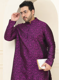 SOJANYA PLUS Geometric Woven Design Mandarin Collar Regular Silk Straight Kurta