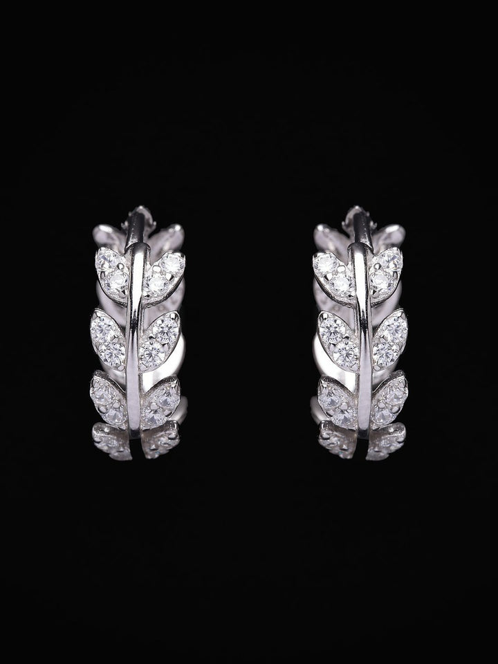 PANASH 925 Sterling Silver Rhodium-Plated CZ-Studded Hoop Earrings