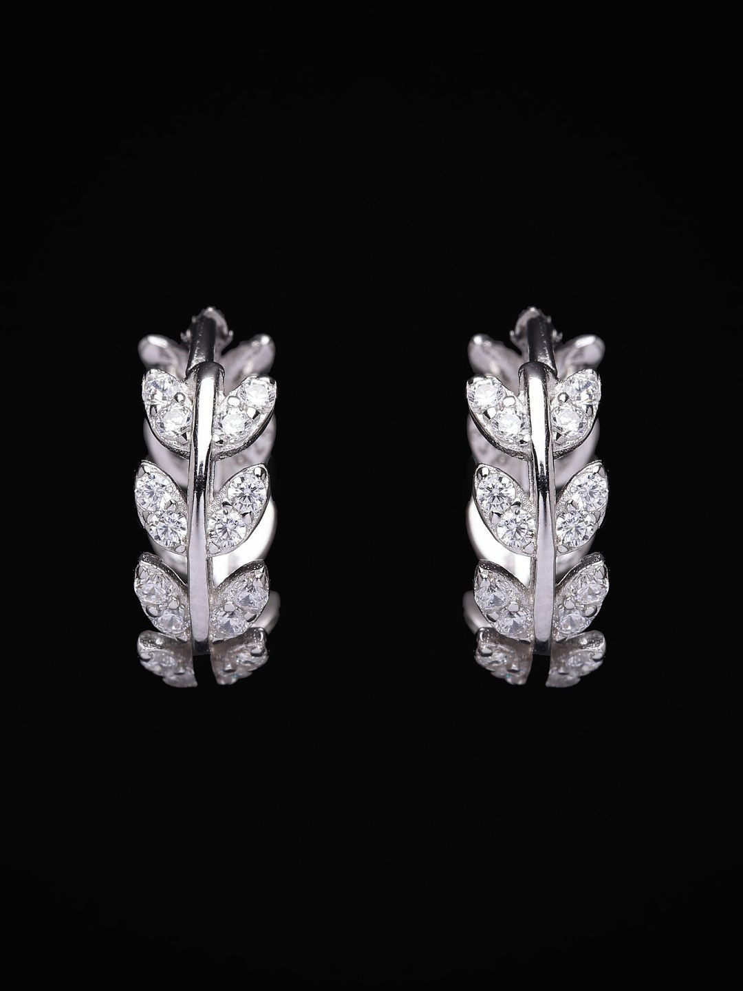 PANASH 925 Sterling Silver Rhodium-Plated CZ-Studded Hoop Earrings