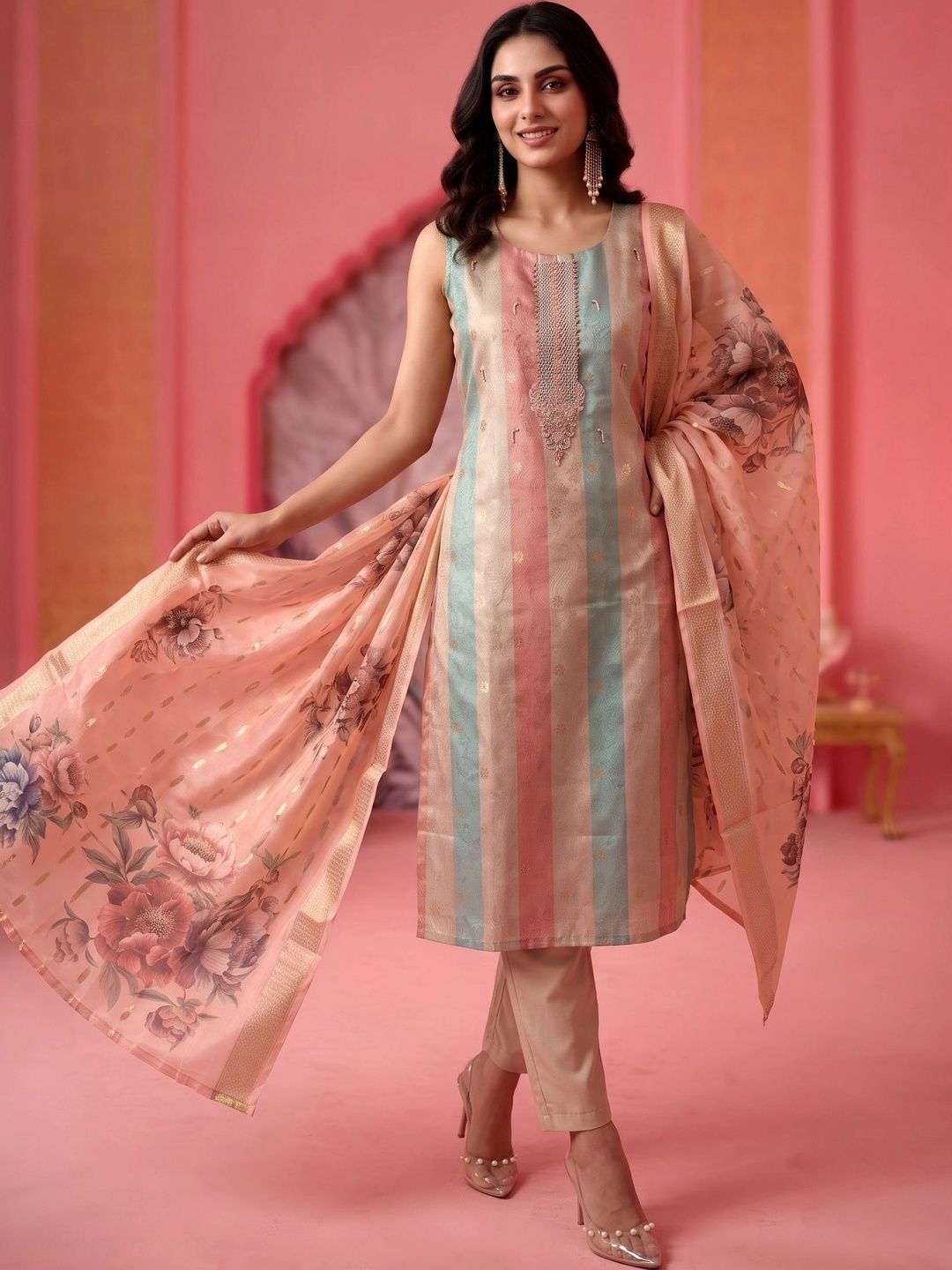 Mamicha Women Regular Thread Work Kurta with Trousers & With Dupatta