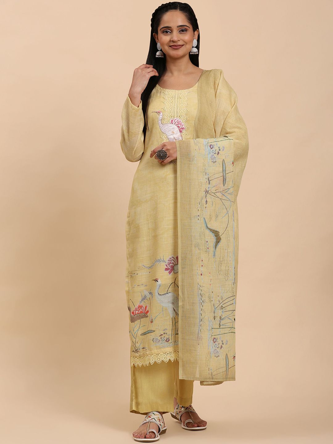 Mamicha Women Floral Printed Regular Pure Cotton Kurta with Trousers & With Dupatta
