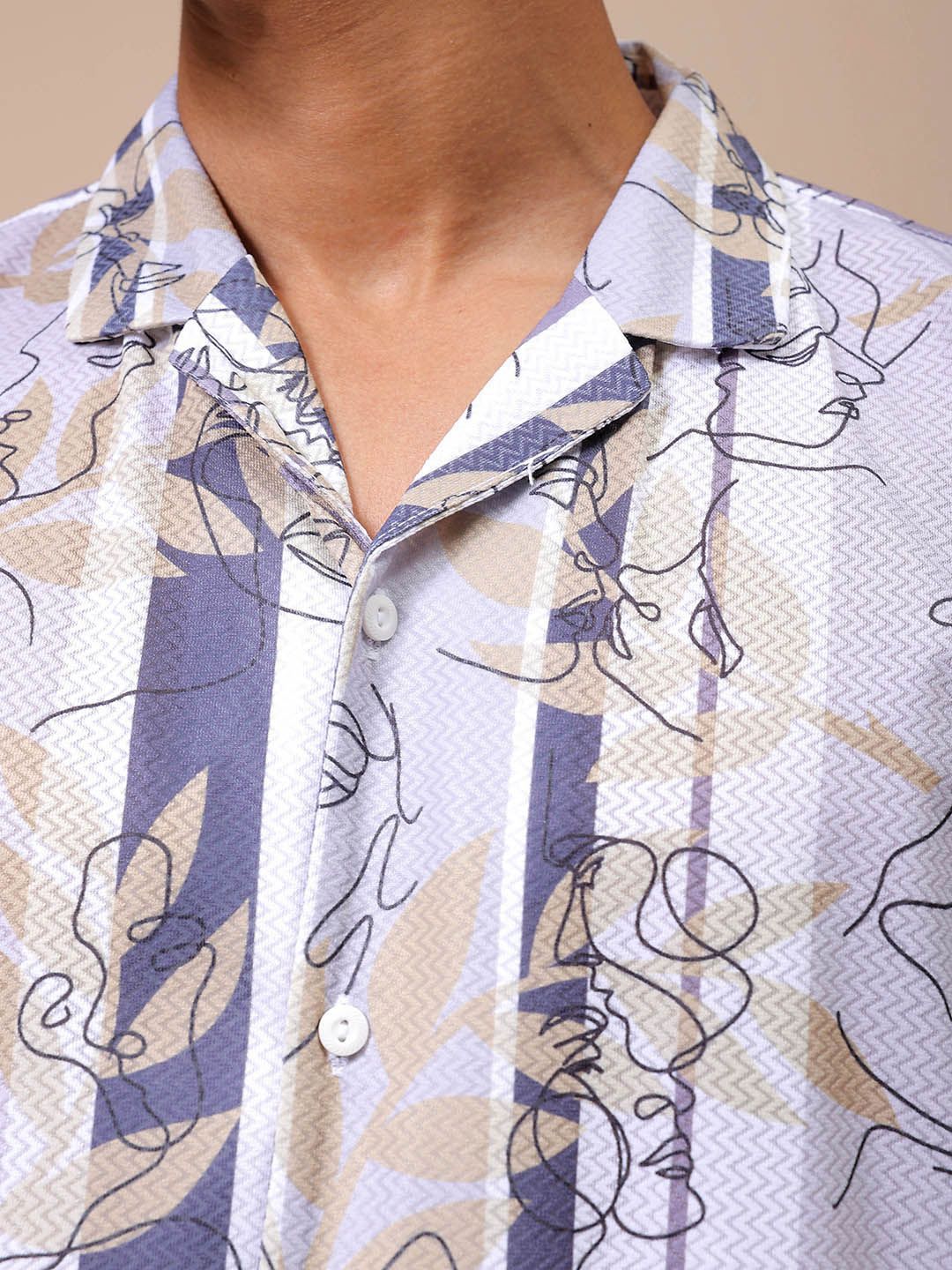 The Indian Garage Co Men Relaxed Fit Sketch Art  Printed Textured Resortwear Shirt