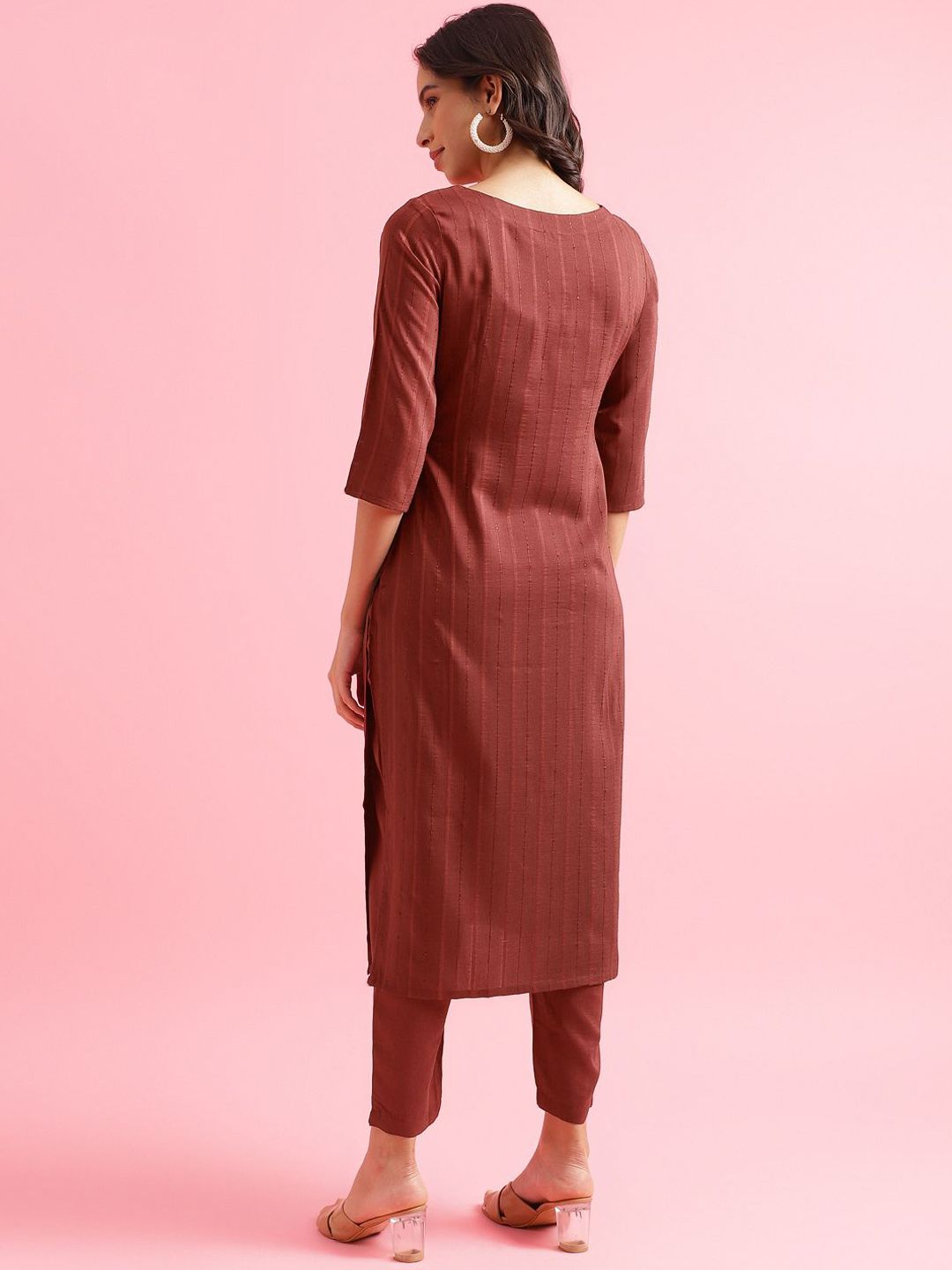 KALINI Striped Woven Design Straight Kurta with Trousers