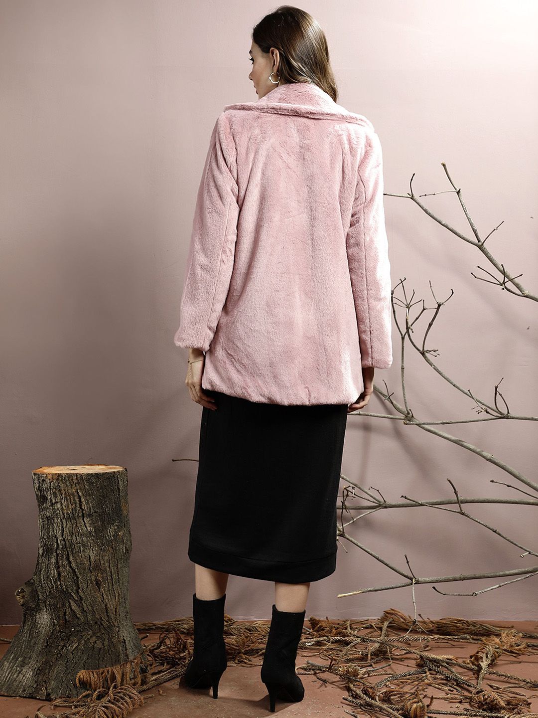 Athena Women Notched Lapel Collar Hip Length Overcoat