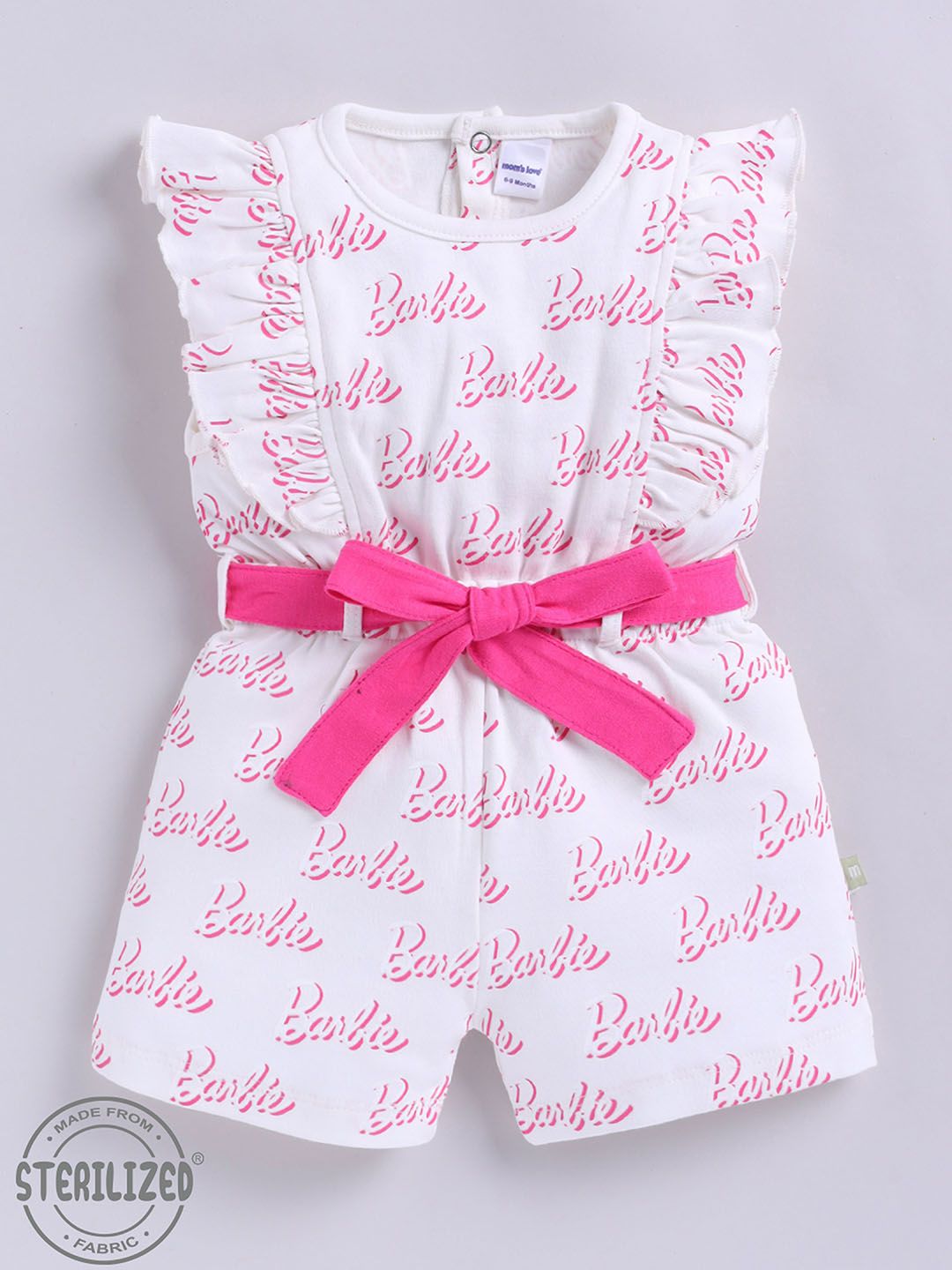 Moms Love Infant Girls Barbie Printed Pure Cotton Ruffled Basic Jumpsuit
