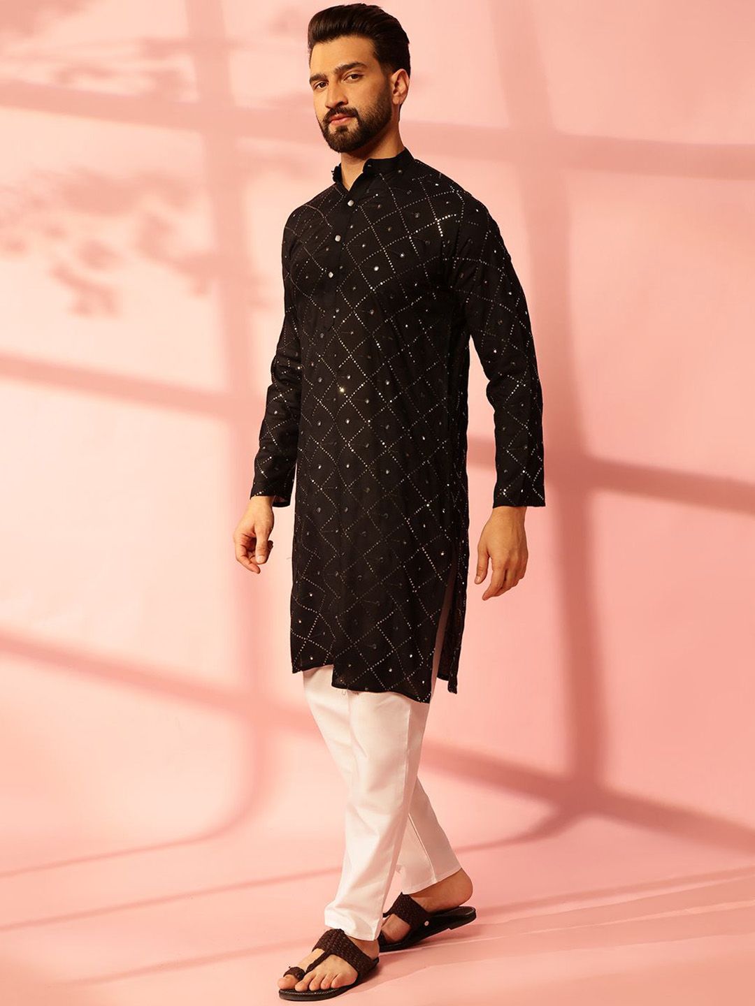 Anouk Men Embroidered Regular Mirror Work Pure Cotton Kurta with Pyjamas