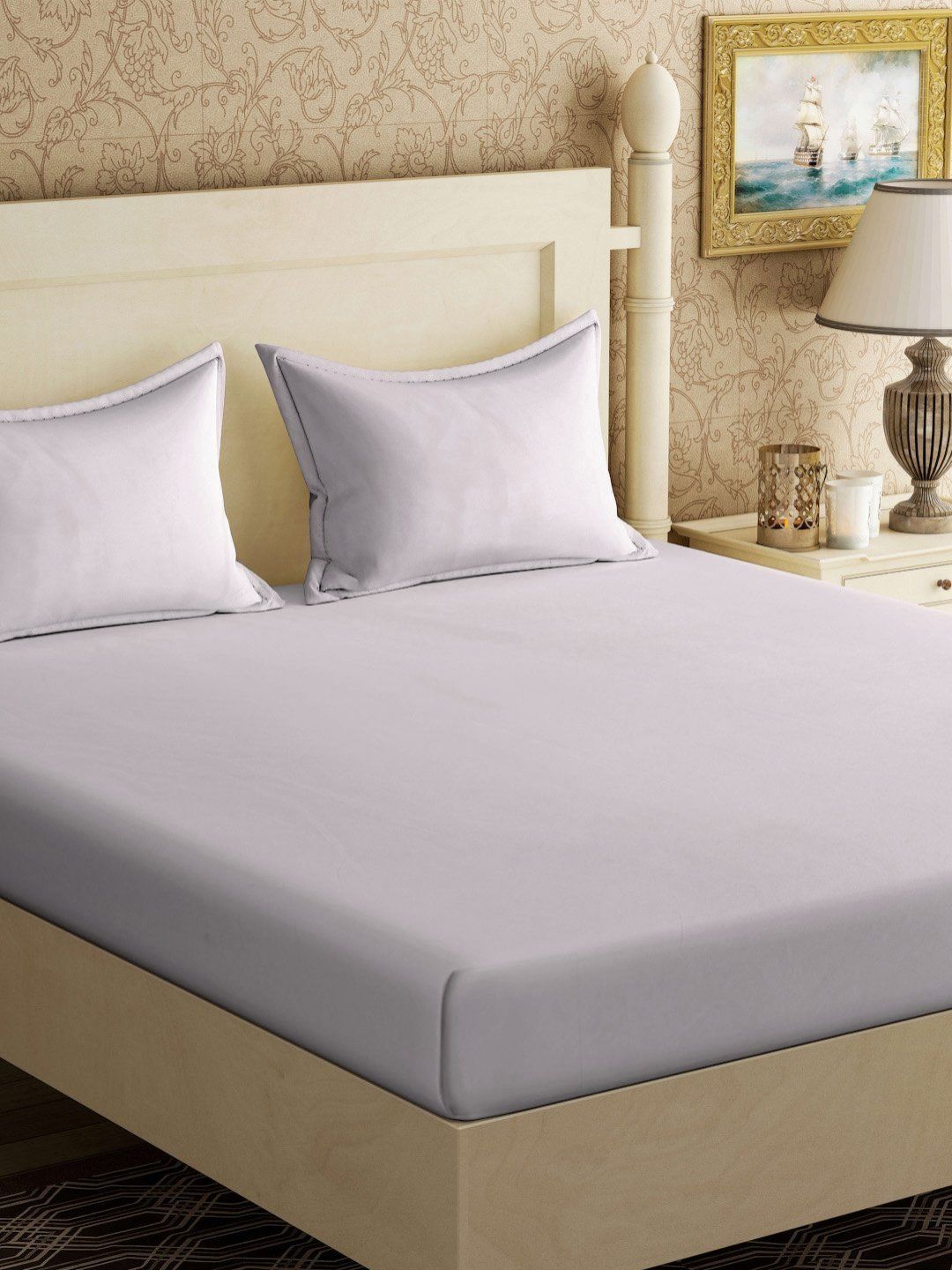 Myntra Elegant Homes Book Fold Beige Printed Set Cadar King 300 TC 2.5 x 2.25 m