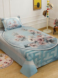 Myntra Elegant Blue & Pink Floral 400 TC Single 7D Bedsheet with 1 Pillow Cover