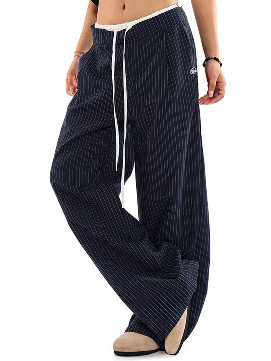 DressBerry Women Striped Mid-Rise Korean Pants Trousers