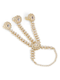 Priyaasi Women Gold-Plated Kundan Stone Studded & Pearls Beaded Hathphool Bracelet