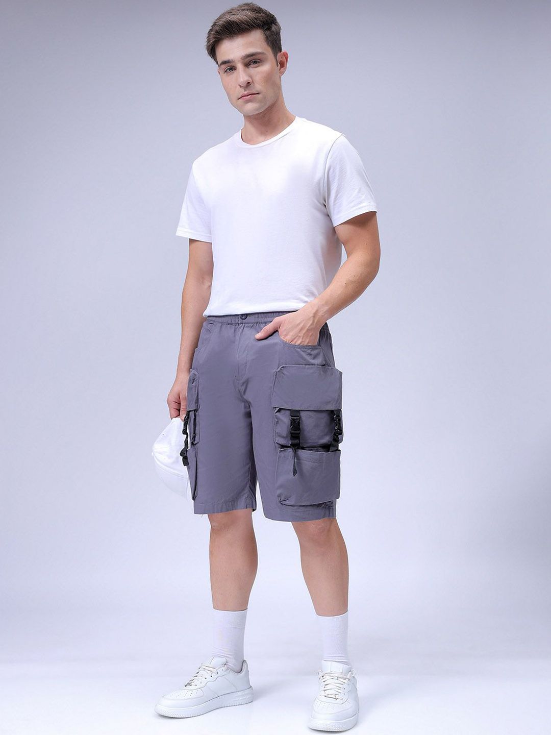 The Indian Garage Co Men Relaxed Fit Pure Cotton Utility Cargo Shorts