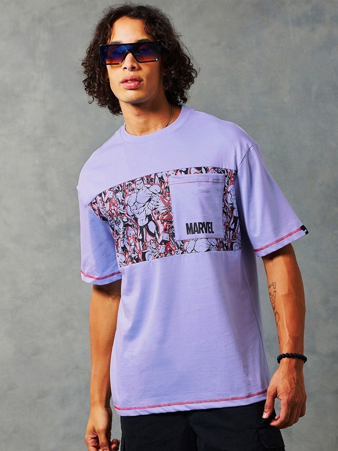 Bewakoof Marvel Printed Drop-Shoulder Sleeves Sleeves Oversized Cotton T-shirt