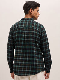 THE BEAR HOUSE Men Button-Down Collar Tartan Checked Cotton Slim Fit Casual Shirt