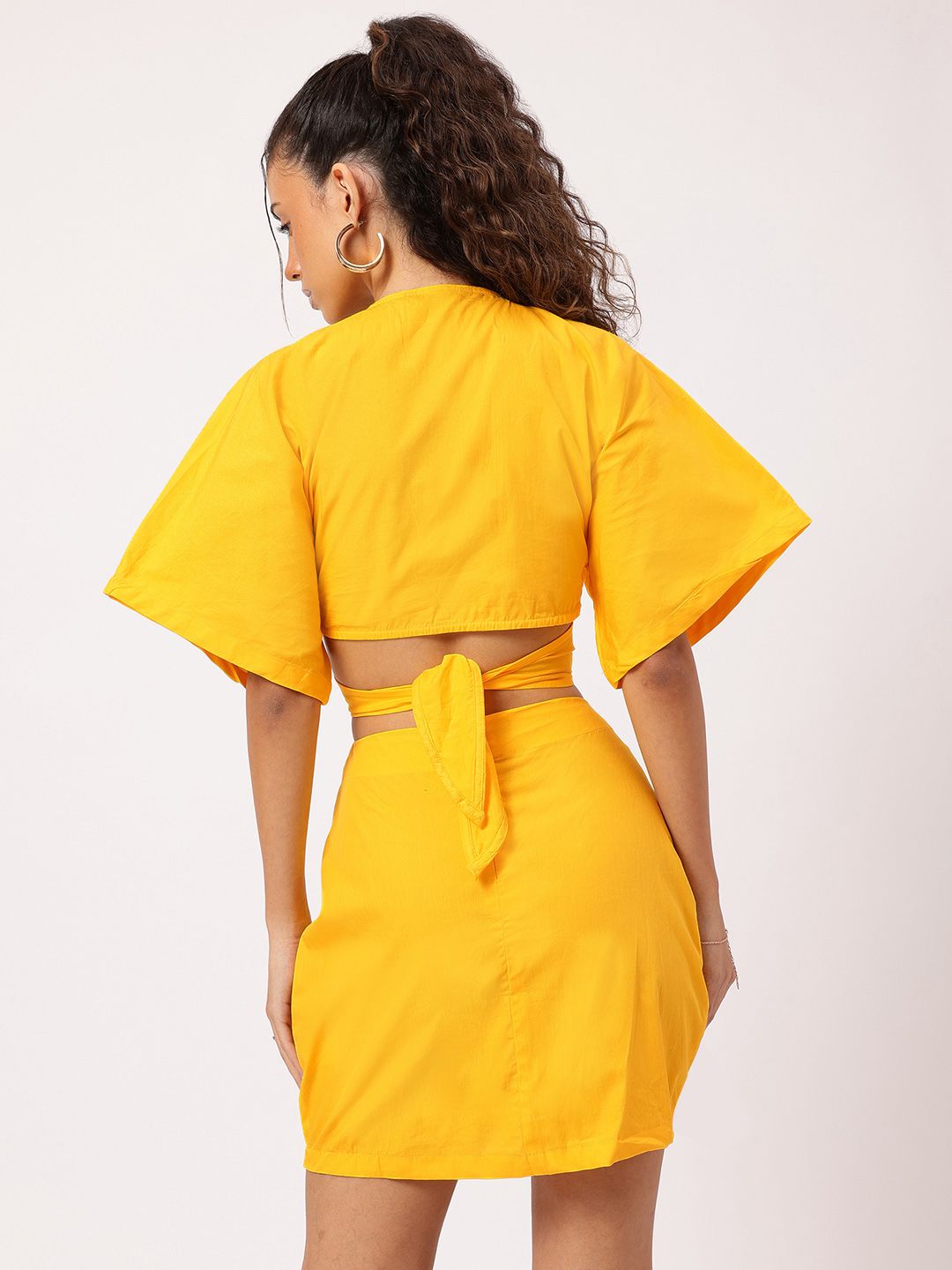 DressBerry Spunky & Stylish Flared Sleeve Cut-Out Back Tie-Up Wrap Mini Dress