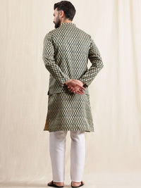 Anouk Floral Woven Design Mandarin Collar Straight Kurta With Pyjamas & Nehru Jacket