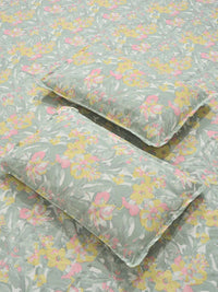 KLOTTHE Green & Pink Floral 300 TC Cadar King dengan 2 Sarung Bantal