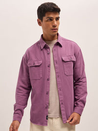 THE BEAR HOUSE Men Spread Collar Solid Cotton Relaxed Fit Casual Shirt