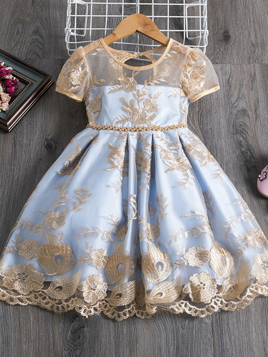 YK Girls Embellished Fit & Flare Dress