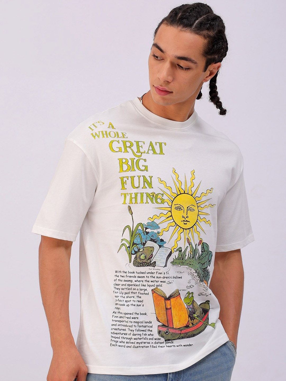 The Indian Garage Co Men Typography Printed Round Neck Cotton Oversized T-Shirt