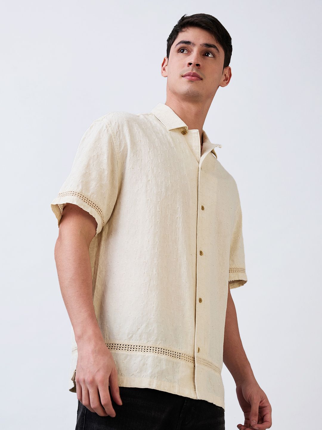 SPYKAR Men Relaxed Fit Cuban Collar Textured Cotton Casual Shirt