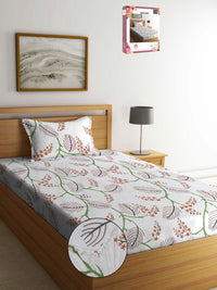 Myntra Elegant Homes White Floral Polycotton 300 TC Fitted Single Fine Bedsheet with a Pillow Cover-89 x 59 inches