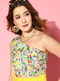 Berrylush Floral Print One Shoulder Crop Top