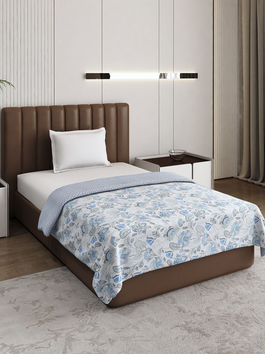 Monte Carlo Blue & White Floral Mild Winter 150 GSM Single Bed Dohar