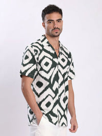 Bene Kleed Men Geometric Printed Cuban Collar Cotton Casual Shirt