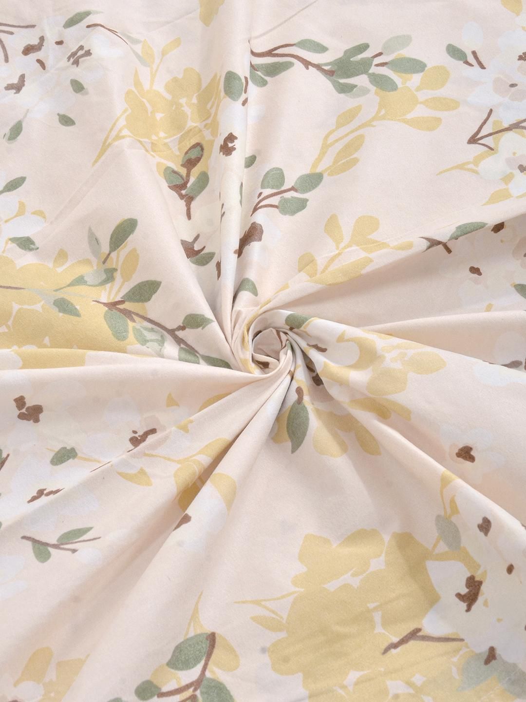 KLOTTHE Yellow & Green Floral 300 TC Single Bedsheet with 1 Pillow Covers