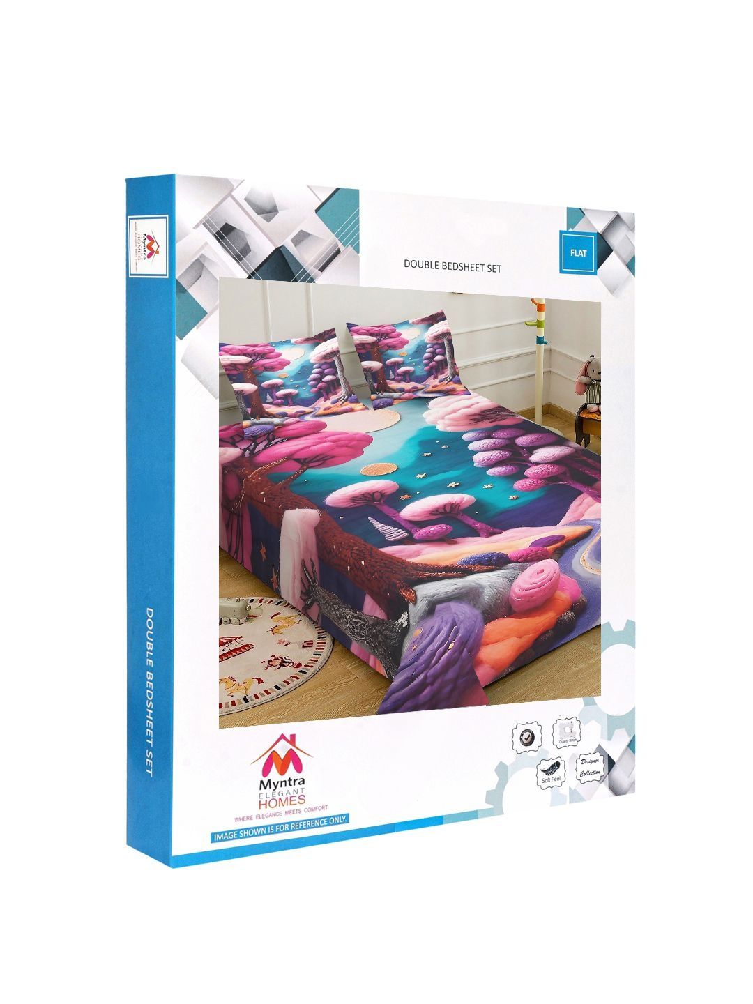Myntra Elegant Purple & Pink Floral 400 TC King 7D Bedsheet & 2 Pillow Cover 250X225 cm