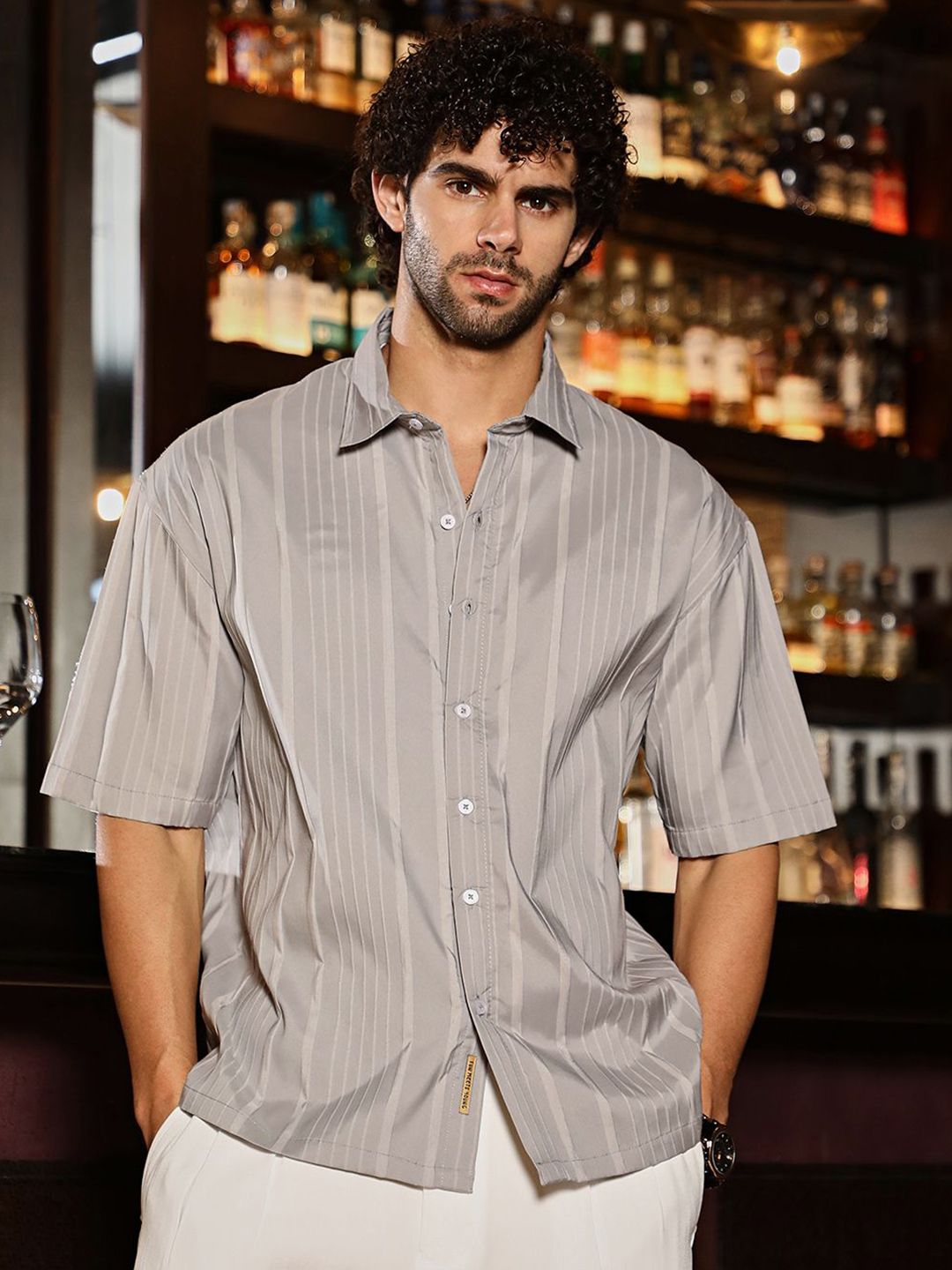 Campus Sutra Men Classic Oversized Fit Spread Collar Textured Casual Shirt