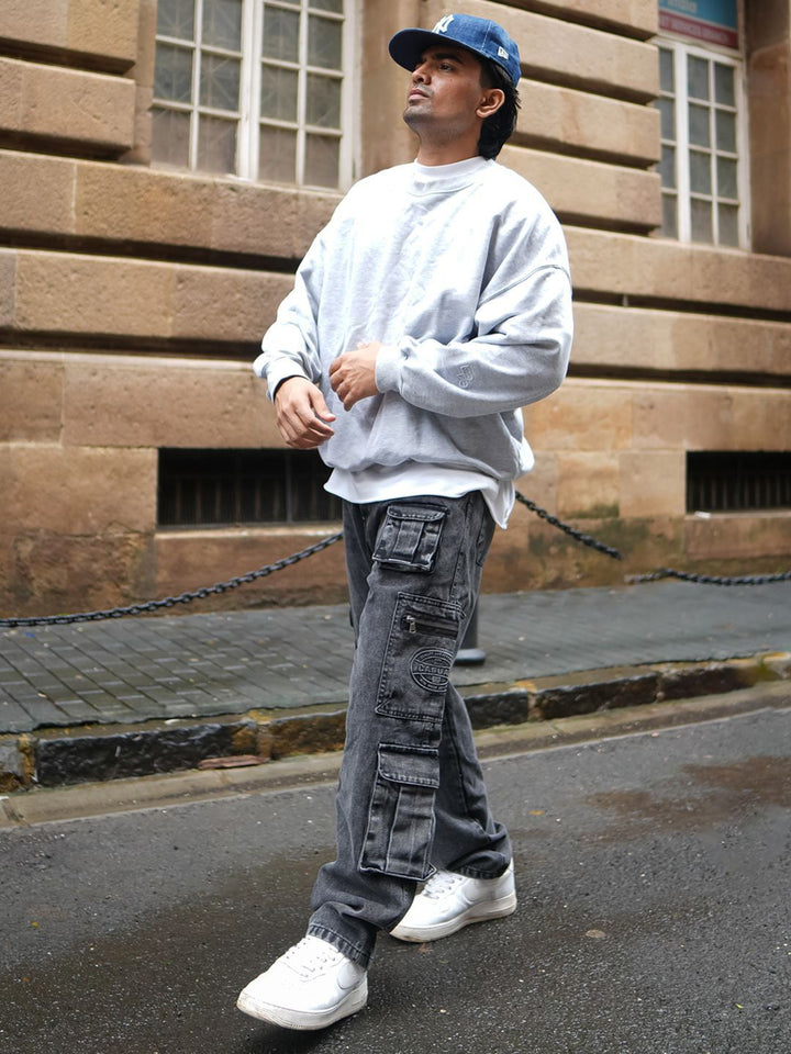 Powerlook Men Loose Baggy Fit Pure Cotton Denim Cargos