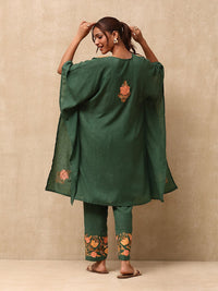 House of Chikankari Women Green Cotton Aari Sulam Set Kaftan