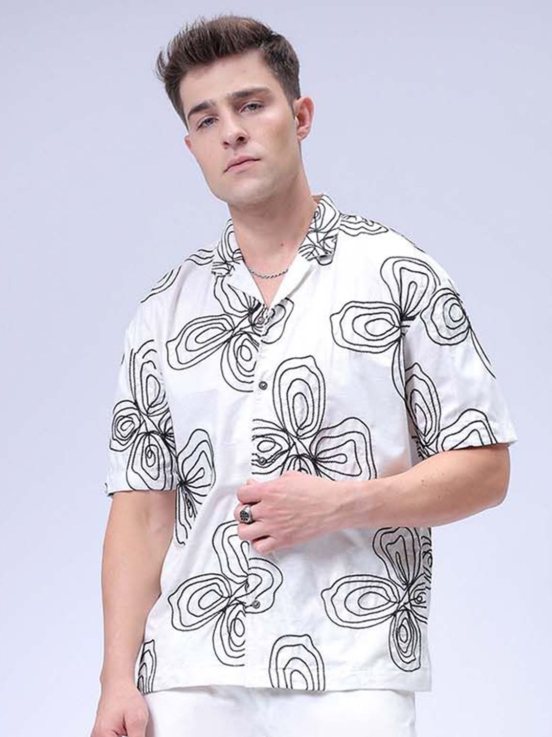 The Indian Garage Co Men Relaxed Fit Cuban Collar Floral Printed Casual Shirt