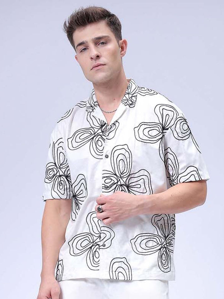 The Indian Garage Co Men Relaxed Fit Cuban Collar Floral Printed Casual Shirt