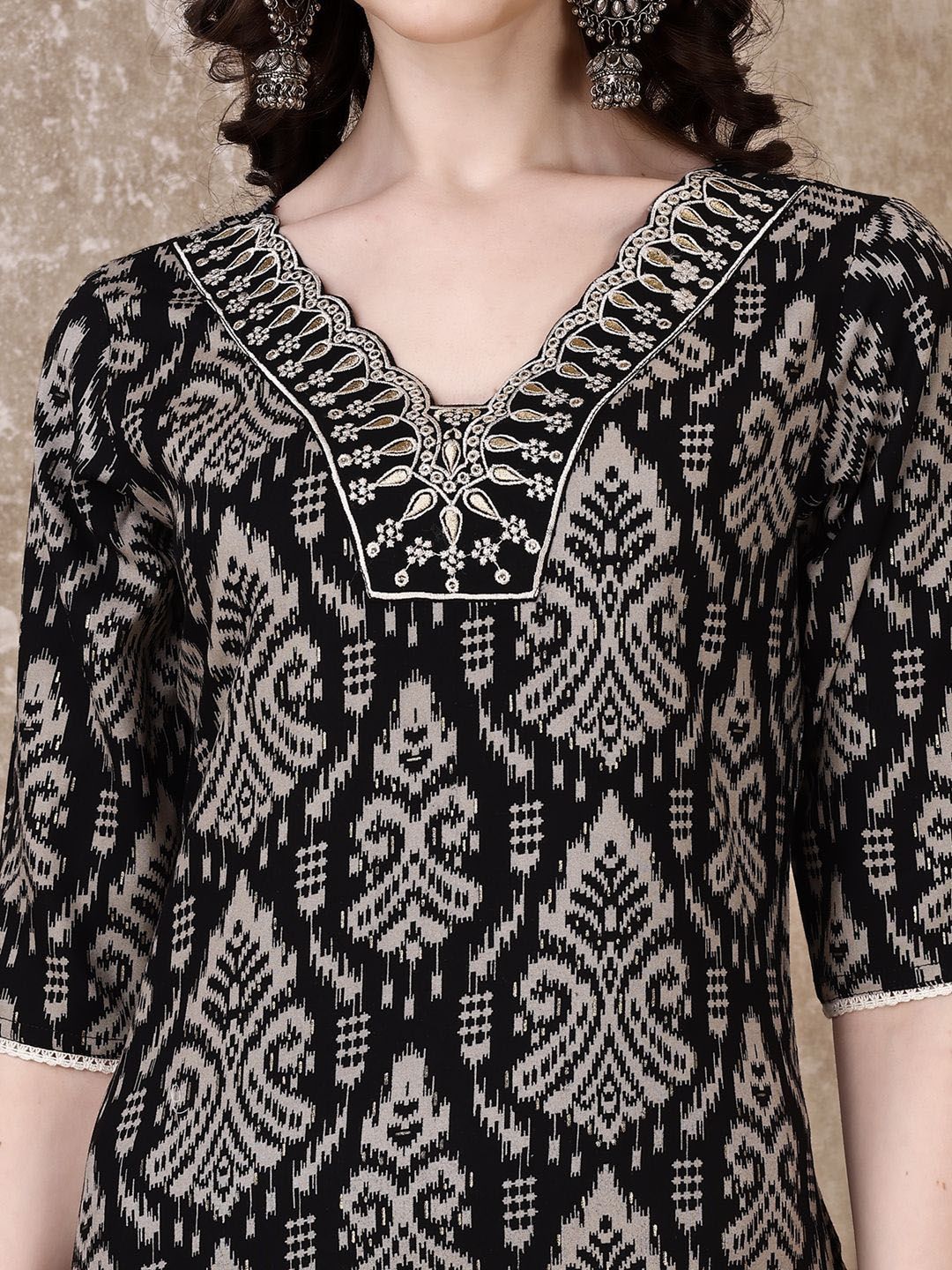 KALINI Ethnic Motifs Printed V-Neck Tunic With Palazzo
