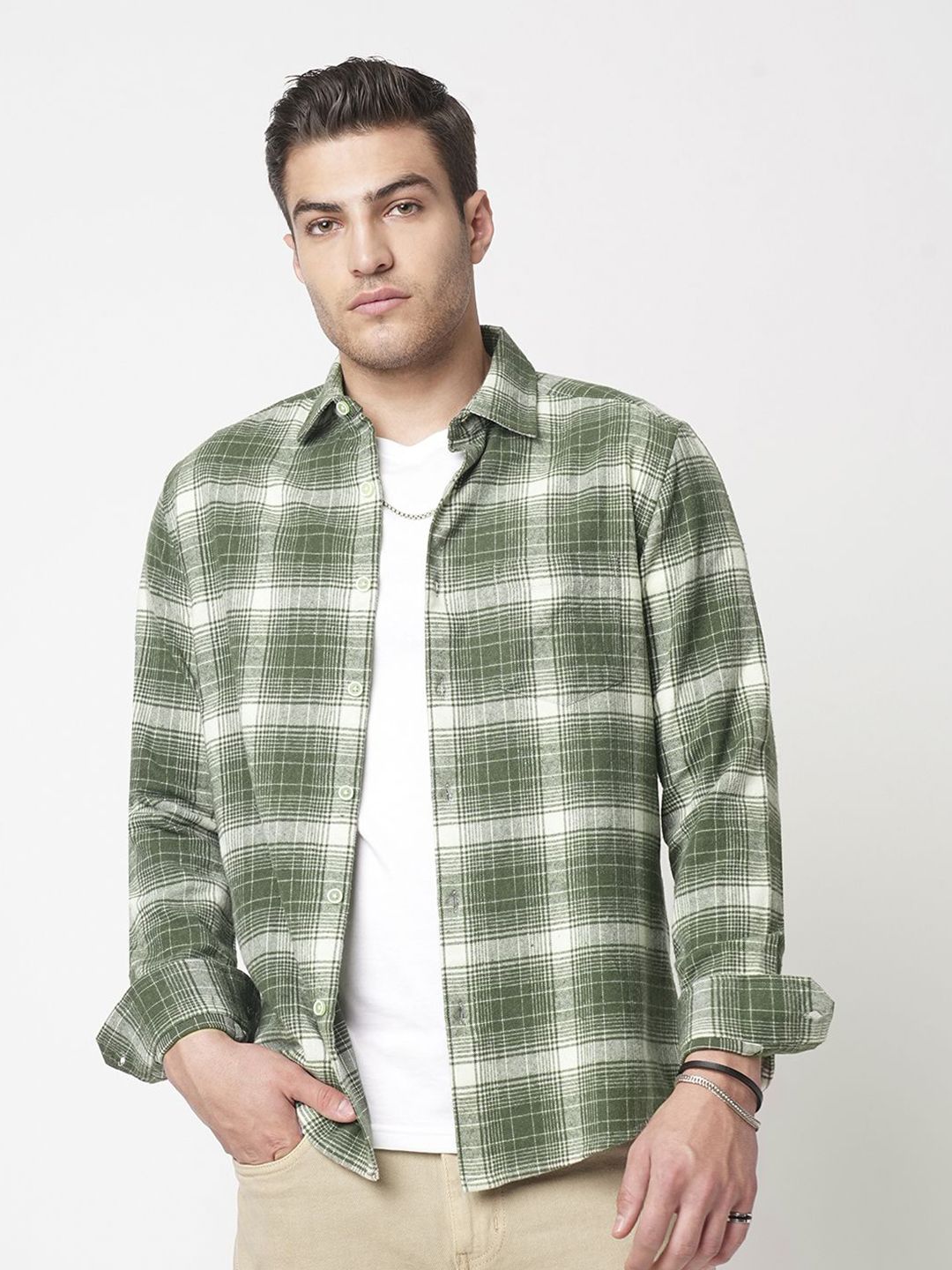 VASTRADO Men Classic Fit Spread Collar Tartan Checked Cotton Casual Shirt