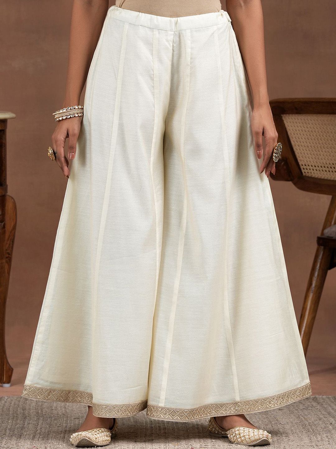 Libas Floral Woven Design Sequinned Straight Kurta With Palazzo & Dupatta