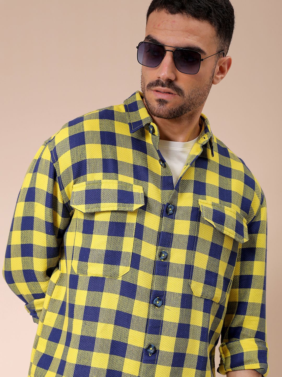 The Indian Garage Co Men Relaxed Fit Checked Dobby Textured Resortwear Shirt