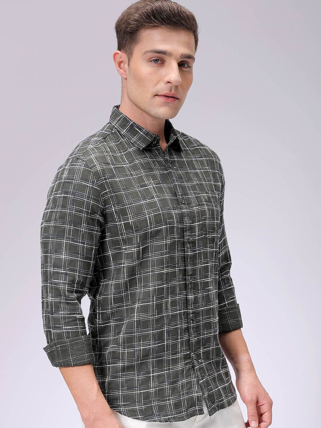 The Indian Garage Co Men Slim Fit Opaque Checked Casual Shirt