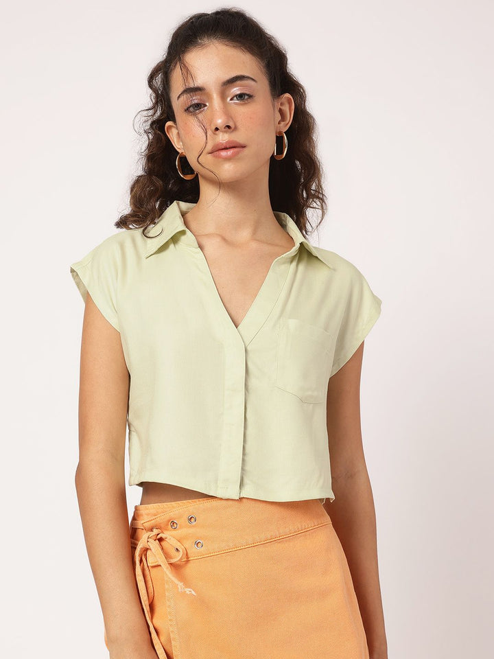 DressBerry Matcha Magic Effortless Elegance Chest Pocket Detail Shirt-Style Top