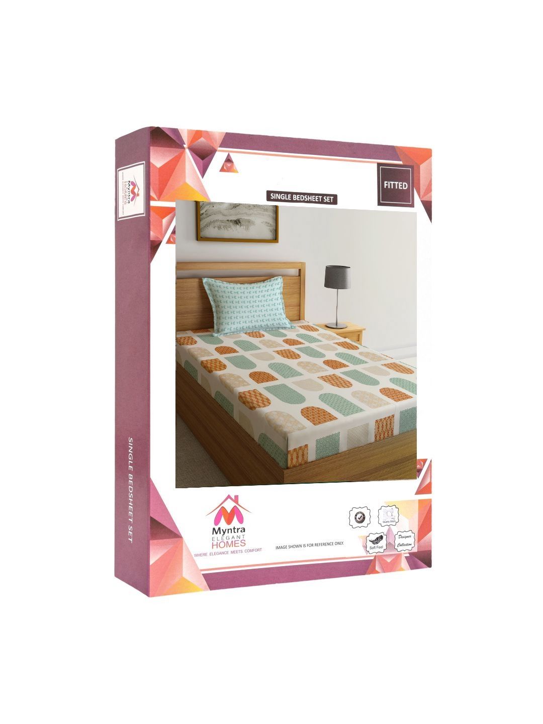 Myntra Elegant Homes Off White Geometric Polycotton Breathable 300 TC Fitted Single Fine Bedsheet with a Pillow Cover-59 x 87 inches