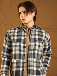 DENNISON Men Double Pocket Drop Shoulder Oversized Cotton Checked Shacket